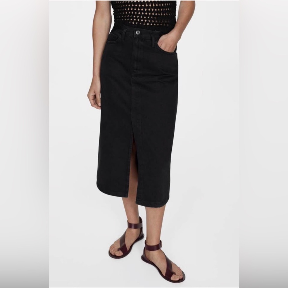 Mango Black Denim Skirt with Front Slit